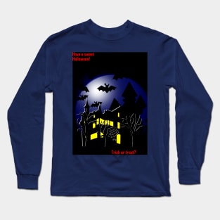 Halloween. Scary house at night Long Sleeve T-Shirt